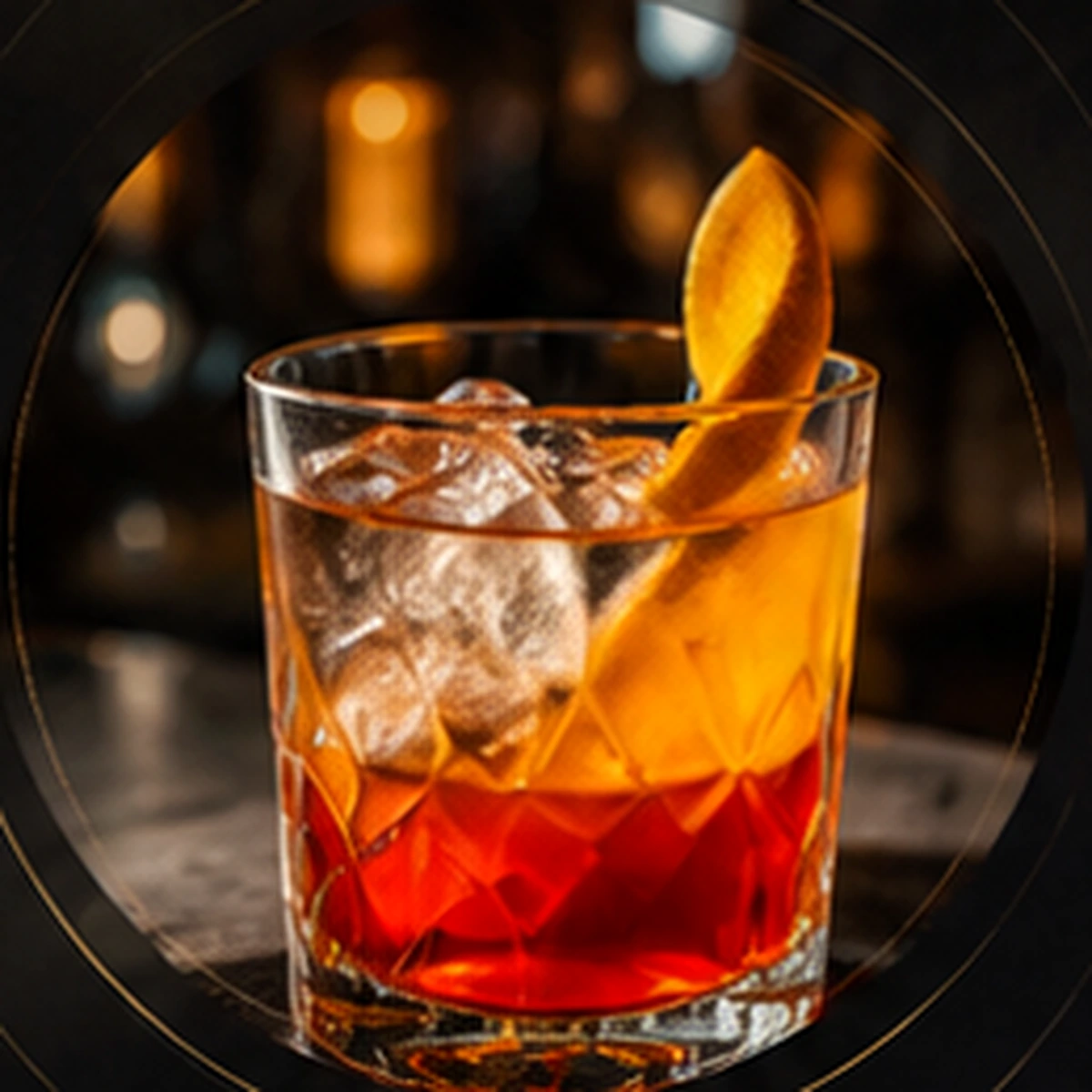 An amber signature-style cocktail